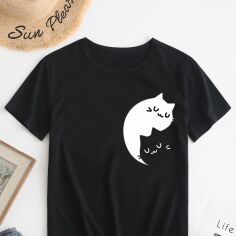 Акція на Футболка бавовняна жіноча Easy Hi! I'm a bear EY00078 XL Чорна від Rozetka