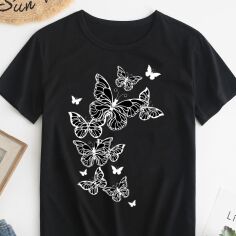 Акція на Футболка бавовняна жіноча Easy Fluttering Floral Print EY00069 M Чорна від Rozetka