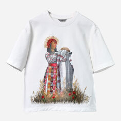 Акція на Футболка бавовняна жіноча SYVAK 60852 L-XL Біла з принтом від Rozetka