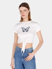 Акція на Футболка бавовняна коротка жіноча Colin's CL1073540OFW L Off White від Rozetka