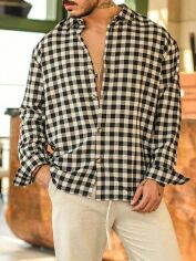 Акція на Сорочка чоловіча SHEIN GD-00129734 L Чорно-біла від Rozetka