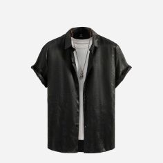 Акція на Сорочка літня чоловіча SHEIN GD-00157846 S Чорна від Rozetka