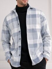 Акція на Сорочка чоловіча SHEIN GD-00157792 XS Світло-сіра у клітинку від Rozetka