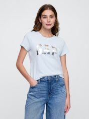 Акція на Футболка бавовняна довга жіноча GAP 842033056 L Блакитна від Rozetka