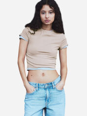 Акція на Футболка бавовняна коротка жіноча H&M 1141812007c26 2XL Бежева від Rozetka