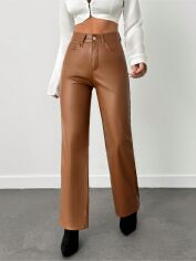 Акція на Штани зі штучної шкіри жіночі SHEIN GD-00228331 S-Petite Коричневі від Rozetka