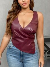 Акція на Топ зі штучної шкіри жіночий SHEIN GD-00205075 0XL Бордовий від Rozetka