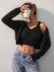 Акція на Кардиган + топ Жіночий SHEIN GD-00202946 M Чорний від Rozetka