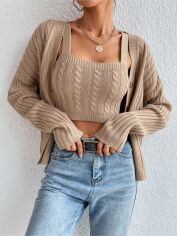 Акція на Кардиган + топ жіночий SHEIN GD-00201103 0XL Хакі від Rozetka