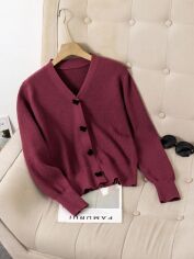 Акція на Кардиган жіночий SHEIN GD-00219895 L Бордовий від Rozetka