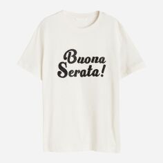Акція на Футболка бавовняна жіноча H&M 10566337wer S Молочна від Rozetka