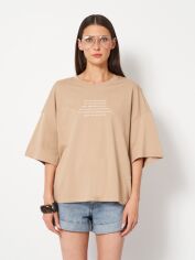 Акція на Футболка хлопковая оверсайз жіноча Monki 748565p14 S Бежева від Rozetka