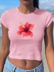 Акція на Футболка коротка жіноча SHEIN GD-00217750 L Рожева від Rozetka
