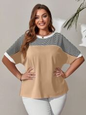 Акція на Футболка жіноча SHEIN GD-00219984 3XL Пісочна від Rozetka