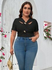 Акція на Футболка жіноча SHEIN GD-00214334 4XL Чорна від Rozetka