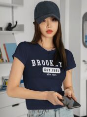 Акція на Футболка бавовняна коротка жіноча SHEIN GD-00223926 S Темно-синя від Rozetka