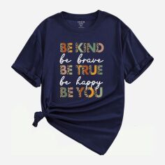 Акція на Футболка жіноча SHEIN GD-00204093 1XL Темно-синя від Rozetka