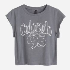 Акція на Футболка бавовняна коротка жіноча H&M XAZ449904JDVQ XS Темно-сіра від Rozetka