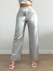 Акція на Штани зі штучної шкіри жіночі SHEIN GD-00205447 L Сріблясті від Rozetka