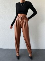Акція на Штани зі штучної шкіри жіночі SHEIN GD-00209483 L Пісочні від Rozetka