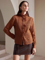 Акція на Блузка жіноча SHEIN GD-00193361 S Рожева з коричневим від Rozetka