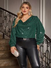 Акція на Блузка жіноча SHEIN GD-00218207 0XL Темно-зелена від Rozetka