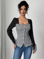 Акція на Блузка жіноча SHEIN GD-00211324 L Чорна з білим від Rozetka