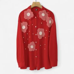 Акція на Блузка жіноча SHEIN GD-00214317 0XL Бордова від Rozetka