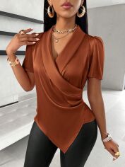 Акція на Блузка жіноча SHEIN GD-00228314 L Коричнева від Rozetka