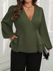 Акція на Блузка жіноча SHEIN GD-00202344 0XL Зелена від Rozetka