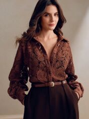 Акція на Блузка жіноча SHEIN GD-00206202 XS Коричнева від Rozetka