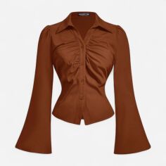 Акція на Блузка жіноча SHEIN GD-00217172 1XL Коричнева від Rozetka