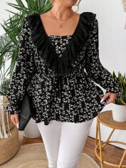 Акція на Блузка жіноча SHEIN GD-00217206 0XL Чорна з білим від Rozetka