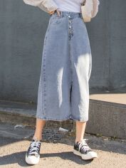 Акція на Спідниця джинсова міді літня пряма жіноча SHEIN GD-00228212 XL Блакитна від Rozetka