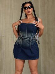 Акція на Плаття джинсове коротке літнє жіноче SHEIN GD-00220590 2XL Темно-синє від Rozetka