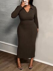 Акція на Сукня осіння жіноча SHEIN GD-00227476 3XL Коричнева від Rozetka