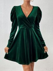 Акція на Плаття вечірнє коротке осіннє жіноче SHEIN GD-00226818 L Темно-зелене від Rozetka