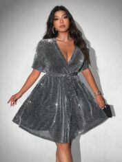 Акція на Сукня жіноча SHEIN GD-00209744 2XL Срібляста від Rozetka