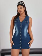 Акція на Плаття джинсове коротке літнє жіноче SHEIN GD-00214022 0XL Синє від Rozetka