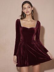 Акція на Плаття коротке осіннє жіноче SHEIN GD-00180302 XS Бордове від Rozetka