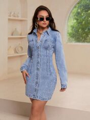Акція на Плаття-сорочка коротке осіннє жіноче SHEIN GD-00222325 M Синє від Rozetka