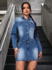 Акція на Плаття-сорочка коротке осіннє жіноче SHEIN GD-00220580 S Синє від Rozetka