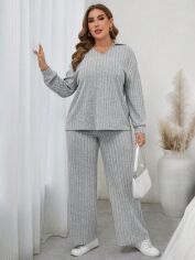 Акція на Костюм в'язаний оверсайз жіночий SHEIN GD-00227477 0XL Світло-сірий від Rozetka