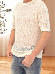 Акція на Футболка довга чоловіча SHEIN GD-00142357 L Молочна від Rozetka
