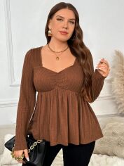 Акція на Блуза жіноча SHEIN GD-00220159 1XL Коричнева від Rozetka