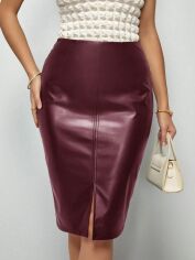 Акція на Спідниця зі штучної шкіри жіноча SHEIN GD-00203049 S Бордова від Rozetka