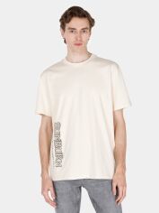 Акція на Футболка бавовняна довга чоловіча Colin's CL1072995LBG L Light Beige з принтом від Rozetka