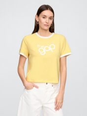 Акція на Футболка бавовняна коротка жіноча GAP 244666780 2XL Жовта від Rozetka