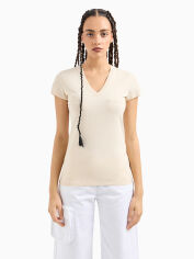 Акція на Футболка бавовняна жіноча Armani Exchange 68796488 XS Бежева від Rozetka