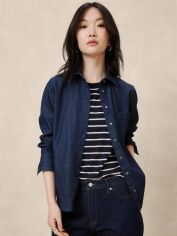 Акція на Футболка довга жіноча Banana Republic 115585492 S Синя з білим ( 1159837336) від Rozetka